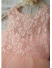 Pink Lace Tulle Knee Length Flower Girl Dress